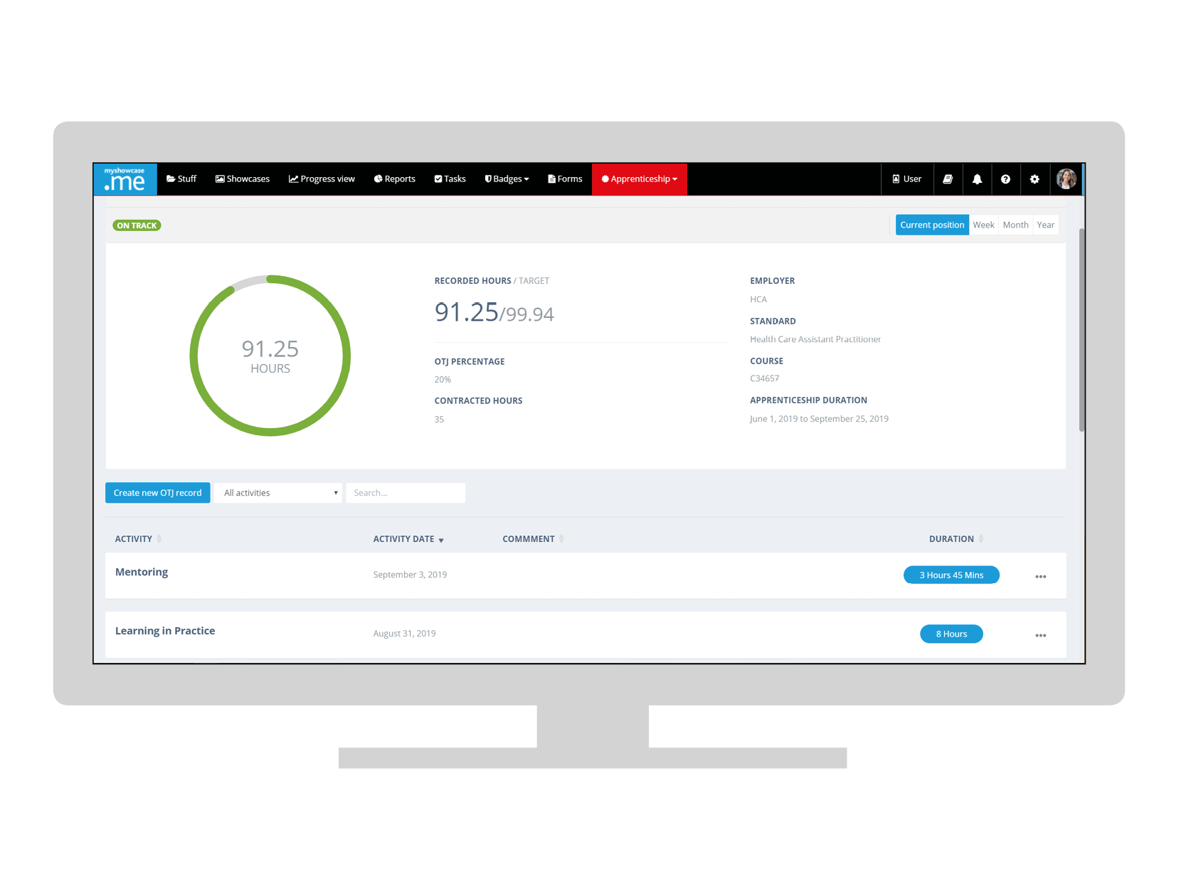 Off the job tracking